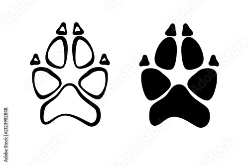 Simple hand drawn dog paw print line art in a clean doodle sketch style. Ideal for pet care, veterinary clinics, dog grooming, animal shelters, logos, stickers, branding, and educational projects.
