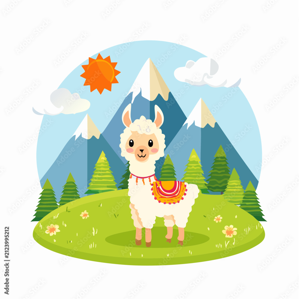 Naklejka premium Baby-Lama auf einer Bergwiese