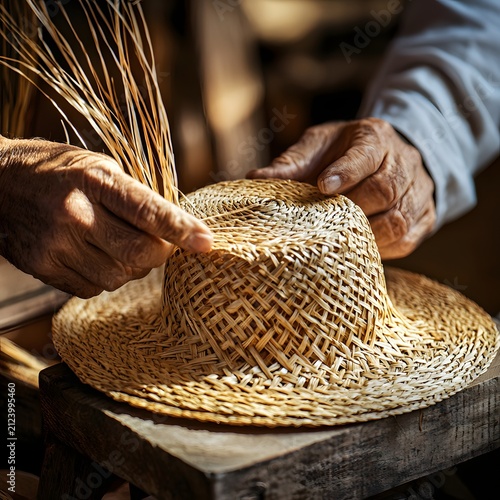 Straw Hat Weaving on Wooden Block Craft for Blog Post