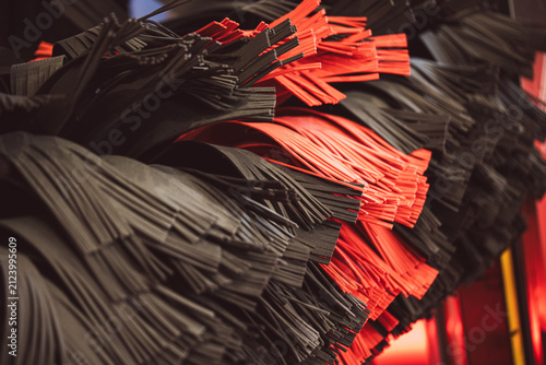 Black and red brush washer at an automatic carwash station