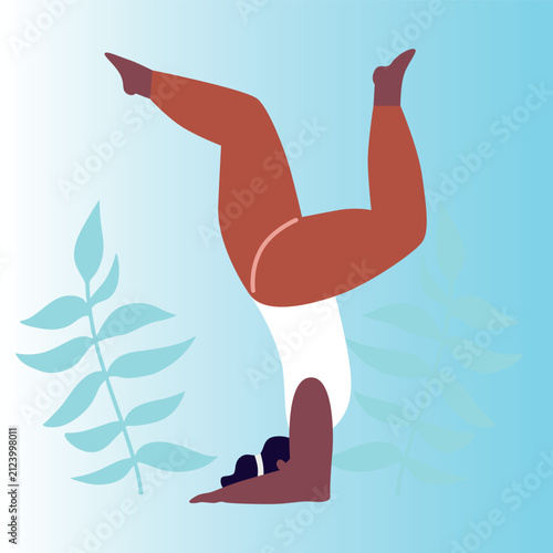 Art & Illustration Woman exercising yoga. Woman practicing asana. Relaxing environment. Concept of meditation. Cartoon flat style. Vector