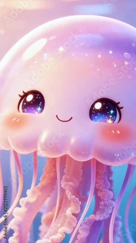 Cute  jellyfish cartoon animation , Kawaii cartoon  ocean animal illustration