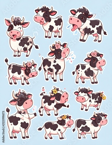 Pattern of colorful dalmatian dogs in various poses.