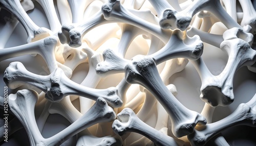 Chaotic Pile of White Animal Bones Forming an Abstract Background for Medical and Scientific Concepts.