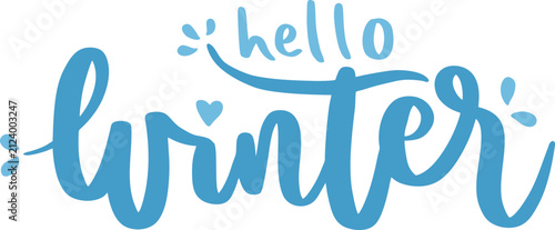 hello winter lettering text cute blue sky color decoration illustration
