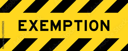 Фотография Yellow and black color with line striped label banner with word exemption