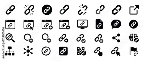 Collection of black chain link icons and symbols.