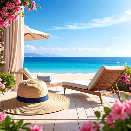 Relaxing beachside patio with ocean view.