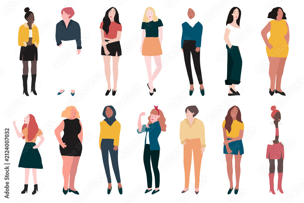 Fototapeta premium Diverse women png sticker illustrations, transparent background set
