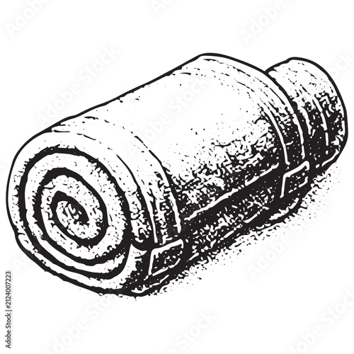 Rolled Sleeping Bag Camping Equipment Vintage Outdoor Illustration
