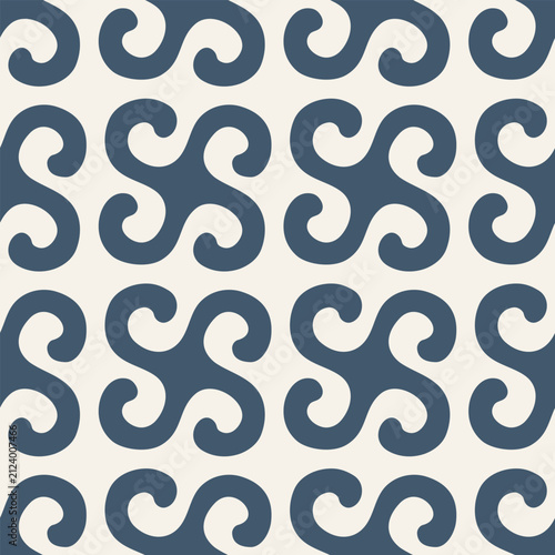 Bold repeating Central Asian spiral seamless ornament pattern for wallpaper upholstery textiles and interior decor