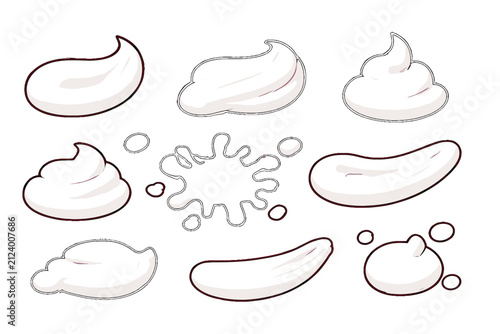 Set of white cream and foam blob doodle shapes