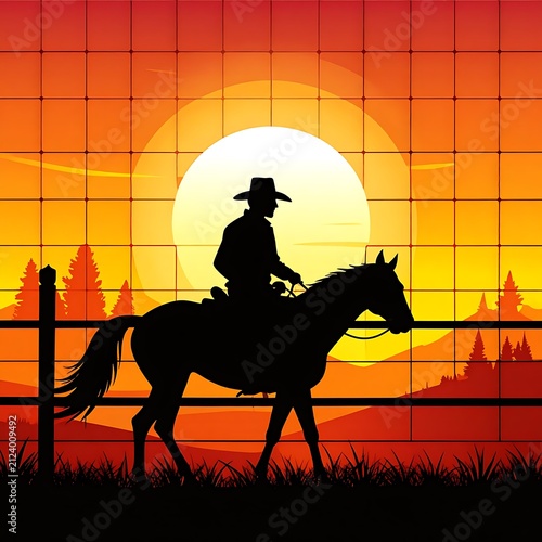 Silhouette of horseback rider under full moon.
