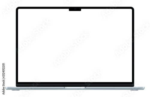 Realistic blue laptop empty screen frame overlay mockup. Mobile PC display template isolated on transparent bg. Device front view. Notebook display border for social media. Vector illustration