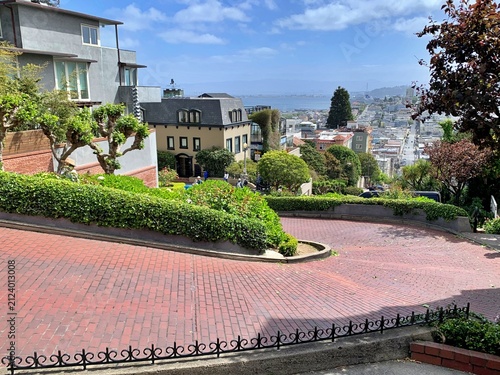 Photography Lombard Street crooked road landmark in San Francisco.