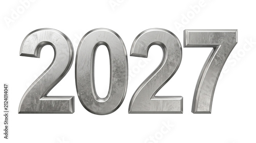 Silver metallic year 2027 numbers with a brushed texture rendered in three dimensions.