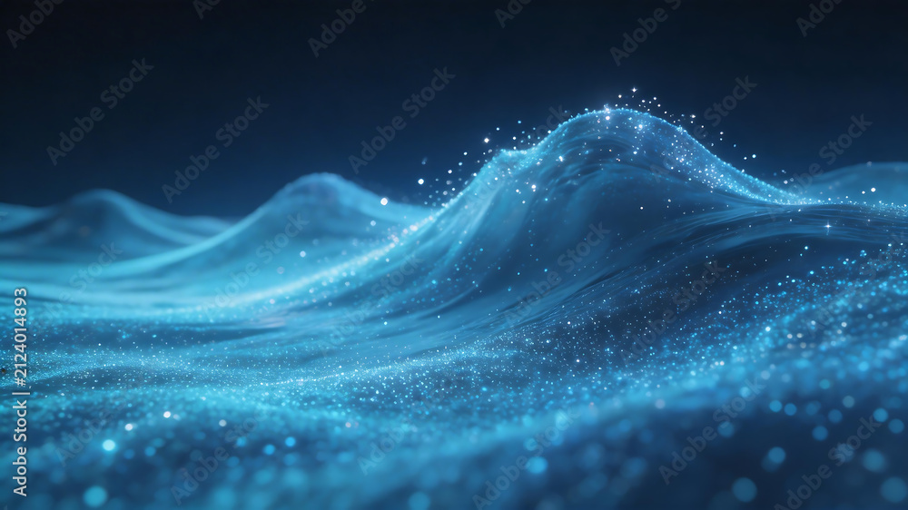 Naklejka premium Blue glowing wave with sparkles