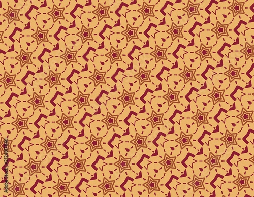 Patterned orange background with red star geometric shapes, suitable for wallpaper, textiles, and decorative design projects. Great for digital backgrounds.