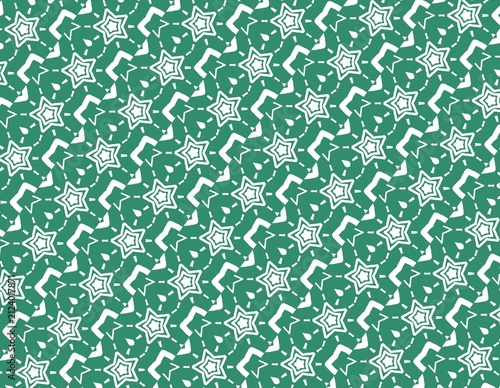 Patterned green background with white star geometric shapes, suitable for wallpaper, textiles, and decorative design projects. Great for digital backgrounds.