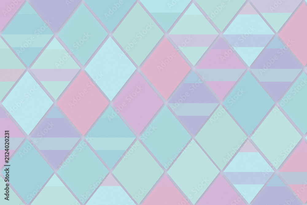 Fototapeta premium Pastel geometric lattice background with soft pink, blue, and lavender tones, offering a calm abstract backdrop with copy space for design, invitations, and marketing.