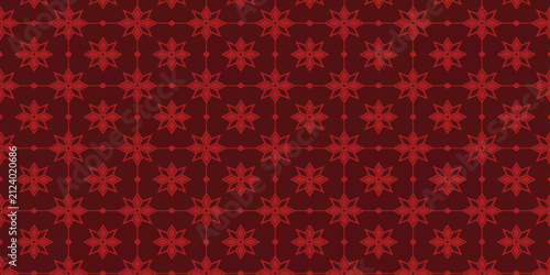 Red Christmas Seamless Pattern with Snowflakes and Vintage Floral Damask Ornament Design, Elegant Festive Red Wallpaper Texture Background Vector Illustration