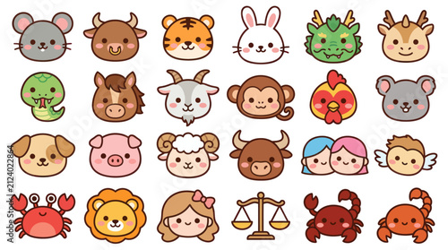 Photography Cute zodiac animal and character icons