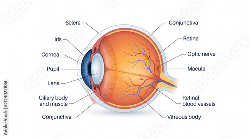 Diagram of the human eye anatomy with labels optometry ophthalmology vitreous
