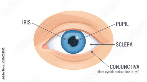 Anatomical diagram of human eye showing iris pupil sclera and conjunctiva