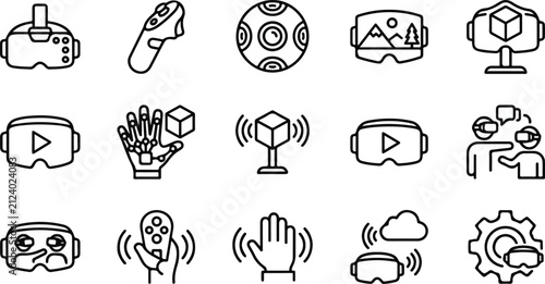 Virtual reality and augmented reality icons set vr headset outline vector illustration