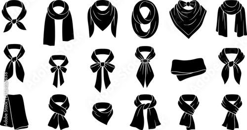 set of women's scarf flat sketch vector illustration cad mock up template
