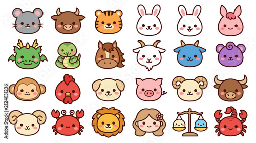 Photography Cute zodiac animals and symbols collection