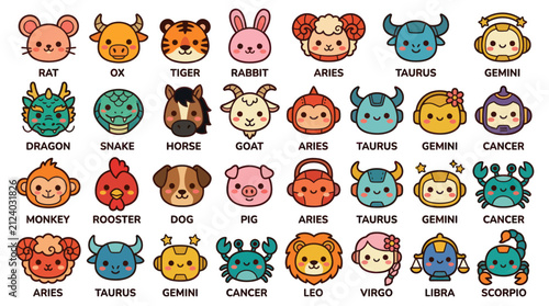 Photography Cute zodiac animals and symbols collection