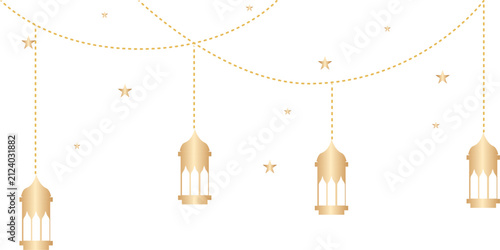 Elegant gold lanterns and stars on white background
