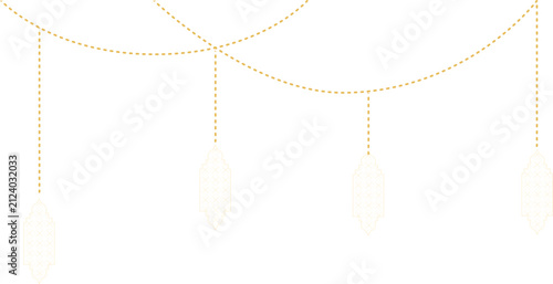 Elegant gold hanging feathers with dotted lines on white background