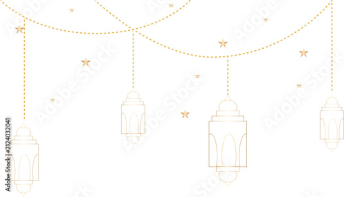 Minimalist lanterns and stars on a white background