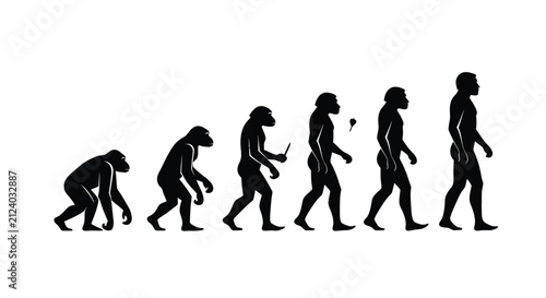 Принти на полотні Illustrative depiction of human evolution from primate to modern human silhouett