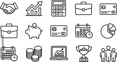 Business finance icons set management growth strategy outline vector illustration