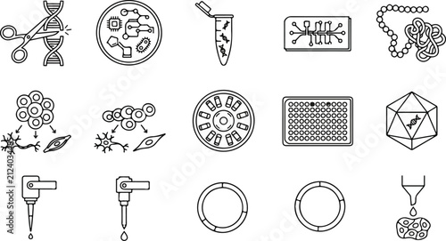 Biotechnology and genetics icons set science lab outline vector illustration