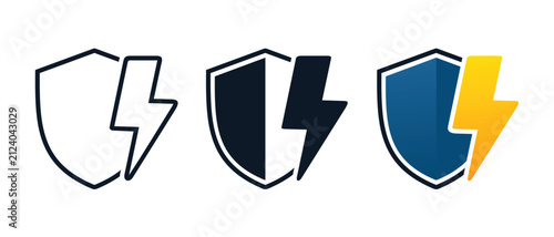 Shield with Lightning Bolt Icon. Electrical Safety Symbol. Vector Illustration