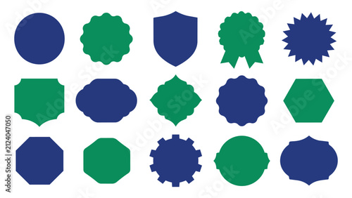 Set of blank badge shapes. Vector labels and decorative emblem frames for design.