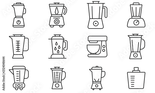 Blender icon set. Juicer, mixer and blender icons. Outline icon of blender for logo, app and web. Vector illustration.