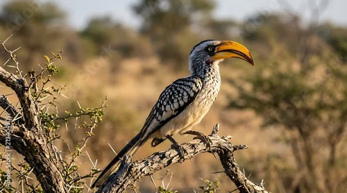Obraz African giraffe standing in dry savanna grass.