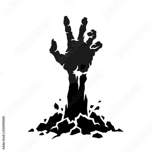 Halloween Gothic Severed hand Black Silhouette emerging from ground, Ornate Spooky Paper Cut SVG  