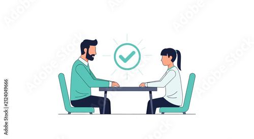 Successful Job Interview and Hiring Process Concept Illustration with Recruiter and Candidate