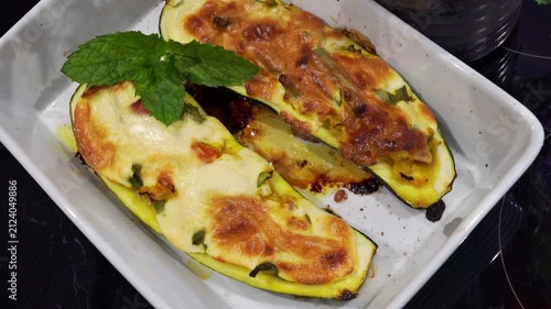 Casserole with zucchini au gratin - Vegan food with vegetables out of the kitchen