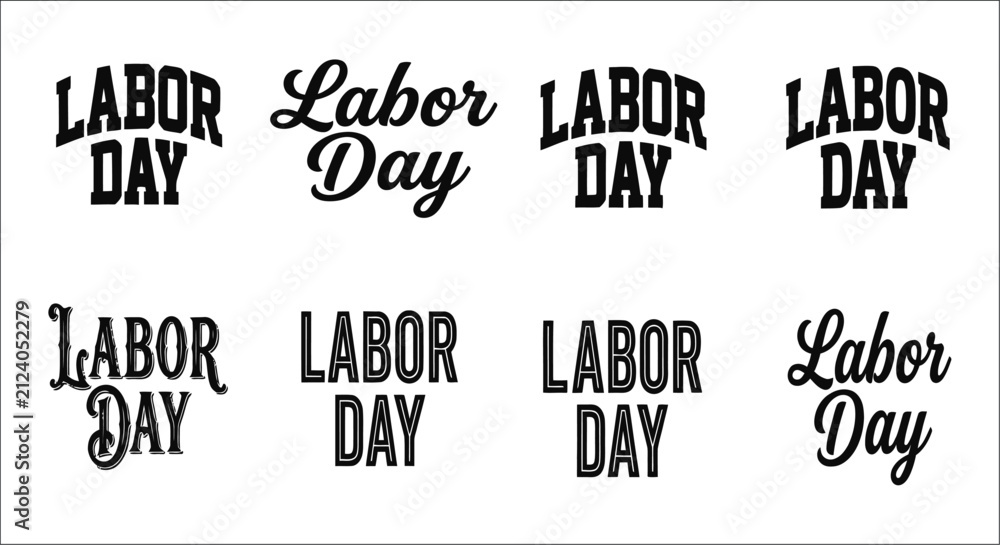 Fototapeta premium Labor day typography collection with varied fonts on a white background arrangement calligraphy celebration commemoration