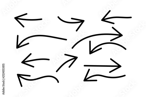 Curved Arrows Hand Drawn Vector Icon Set Collection for Navigation, Direction, Workflow, User Interface, Flowchart, and Infographic Design