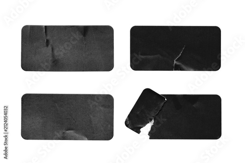 Konstfotografi Transparent high-quality set of 4 black wrinkled and torn labels stickers isolat
