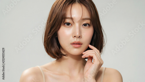 Portrait of a young woman with short brown hair