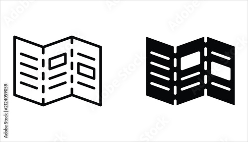 Brochure line icon set. For web design. Catalogue, flyer paper, booklet, magazine, letterhead, open book and other polygraph vector illustration.